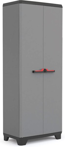 Keter Stilo Kunststoffschrank, hoch, BxTxH: 68x39x173cm, grau/schwarz/rot, inkl. 3 höhenverstellbaren Einlegeböden (max. Tragkraft je 15kg)