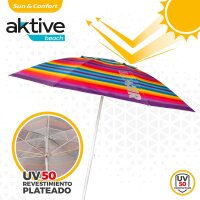AKTIVE 62218 Sonnenschirm Durchmesser 200 cm, weißes Rohr 28/32 mm, Polyester UV50 Fiberglas