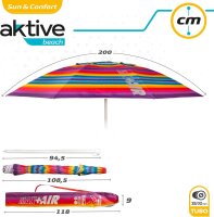 AKTIVE 62218 Sonnenschirm Durchmesser 200 cm, weißes Rohr 28/32 mm, Polyester UV50 Fiberglas