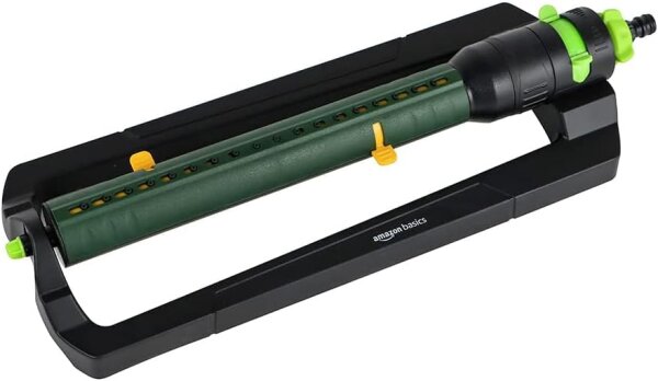 Amazon Basics Oszillierender Wassersprinkler mit 2-Wege-Einstellung und 3/4-Zoll-Werkzeugadapter (19 mm), Schwarz, 49,7 x 17 x 8cm