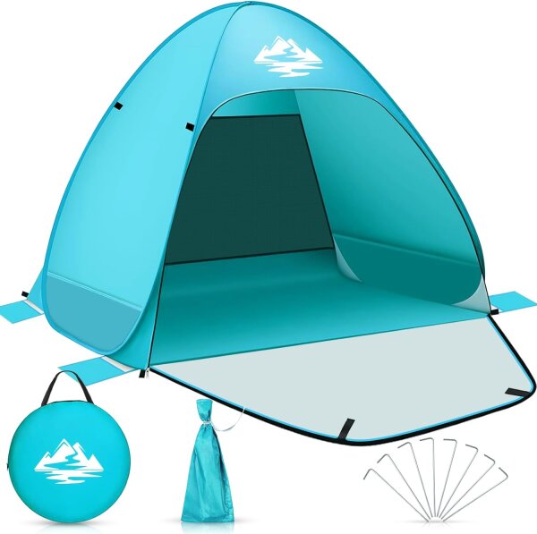 BGIUSQF Strandmuschel, Himmelblau Strandmuschel Pop up, Strandmuschel Baby UV Schutz 50, Pop up Zelt 200 x 150 x 110 cm, Strandzelt für 2-3 People,...
