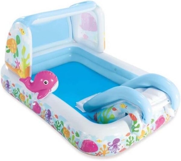 Intex 57447NP - Piscina Gonfiabile Play Center Balena Rosa & Amici, Vinile, Multicolore, 229x147x107 cm
