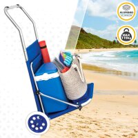 Aktive Beach 62610, Strandliege mit Rädern, 2 Räder, mit Sonnenschirm, Strandsitze, 115 x 62 x 21 cm, Sitzhöhe 11 cm, Gewicht max. 110 kg, blau