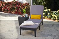 Keter Jaipur Sonnenliege für den Garten mit verstellbarer Rücklehne, klappbare Gartenliege, grau, Liege in Rattanoptik mit Auflage, 187 x 58 x 29 cm