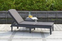 Keter Jaipur Sonnenliege für den Garten mit verstellbarer Rücklehne, klappbare Gartenliege, grau, Liege in Rattanoptik mit Auflage, 187 x 58 x 29 cm
