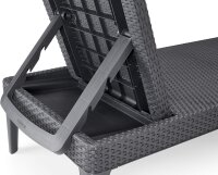 Keter Jaipur Sonnenliege für den Garten mit verstellbarer Rücklehne, klappbare Gartenliege, grau, Liege in Rattanoptik mit Auflage, 187 x 58 x 29 cm